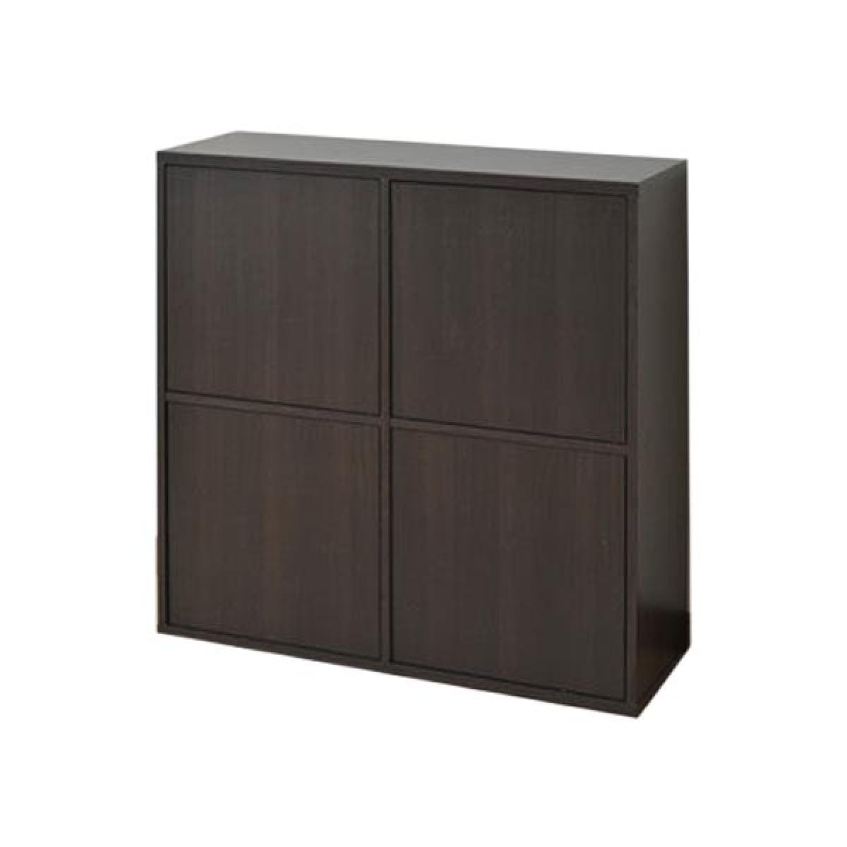 山善(YAMAZEN) ４ドアキャビネット 90+C4DC9090(DBR) ダークブラウン　幅900×奥行290×高さ920mm 組立品 本棚 シェルフ