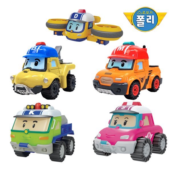 ROITOYS ロボカーポリー ダイキャスティング 砂漠救助隊 バッキーマーク サンディキートン ドローニー 5点セット