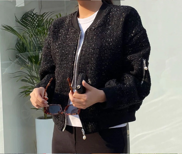 【急速出荷!】ツイード ジャケット レディース 秋 コート ツイードジャケット 長袖ジャケット クラシック パール ポケット ツイードコート お洒落 レトロ カジュアル ノーカラー 韓国ファッション