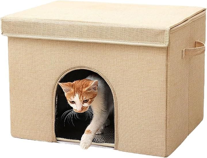 ペットハウス 折りたたみ 猫ハウス 冷感シーツ 保冷シート 冷えマット 保冷剤 熱中症対策 暑さ対策 室内 犬小屋 ペット用品(ベージュ)