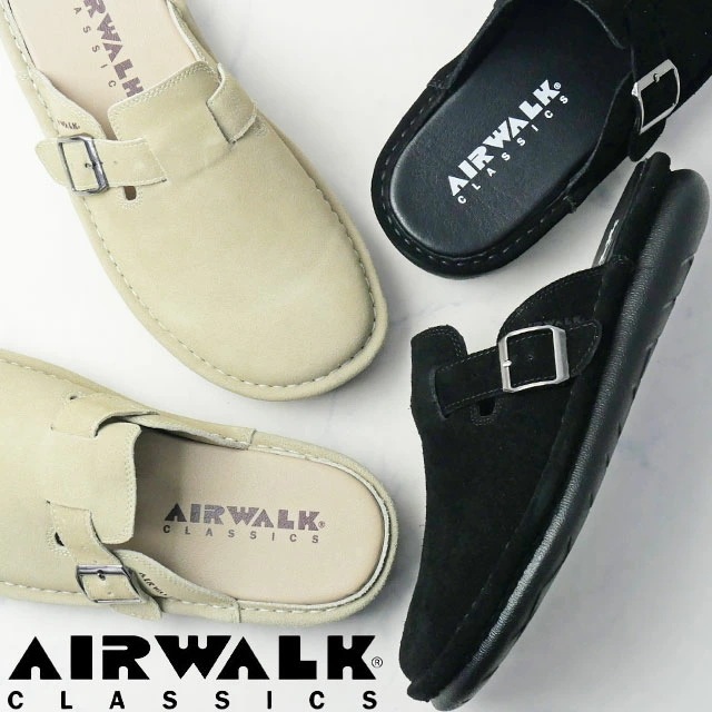 エアウォーク メンズ クロッグサンダル アウトランドサンダル カジュアルシューズ スケボー コンフォートシューズ アフタースケートシューズ スエード スケーター AWC5104 ブラック ベージュ 靴