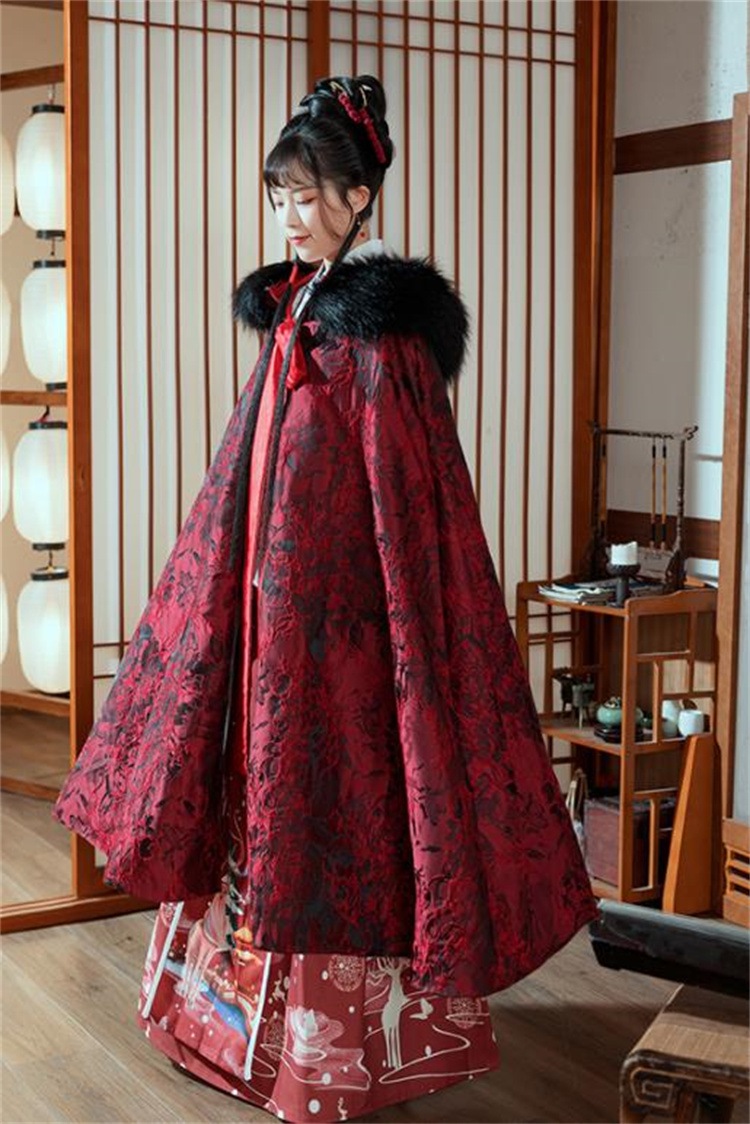 早い者勝ち 大きな毛皮の襟 ストール ハイエンド 漢服 ジャカード ダークパターン 裏起毛