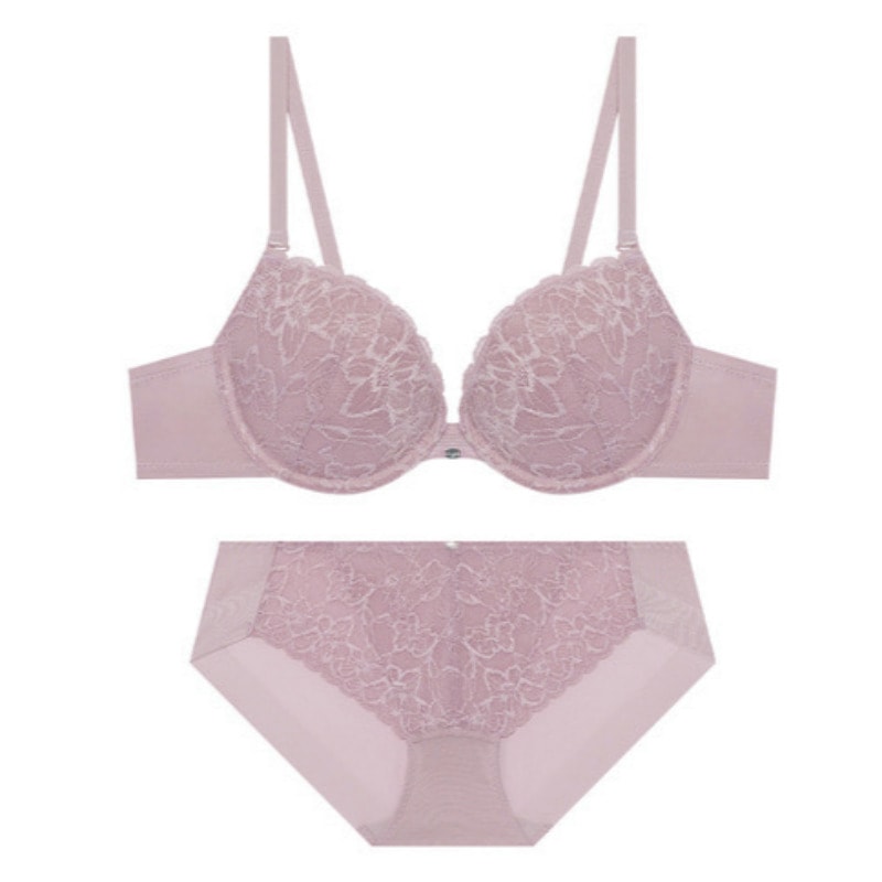 アデラ ディープV レース ブラ パンツ セット - インディピンク 75C 95