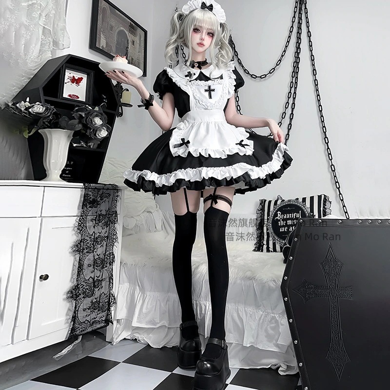 正規品暗黒ゴシッククロスコスプレ衣装女性ロリータメイド服cos服ワンピース