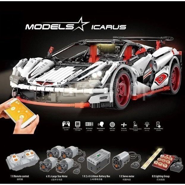 ブロック レゴ互換 車 マクラーレン イカロス MP4 ラジコン レゴ テクニック モーター ライトキット セット ホワイト プレゼント