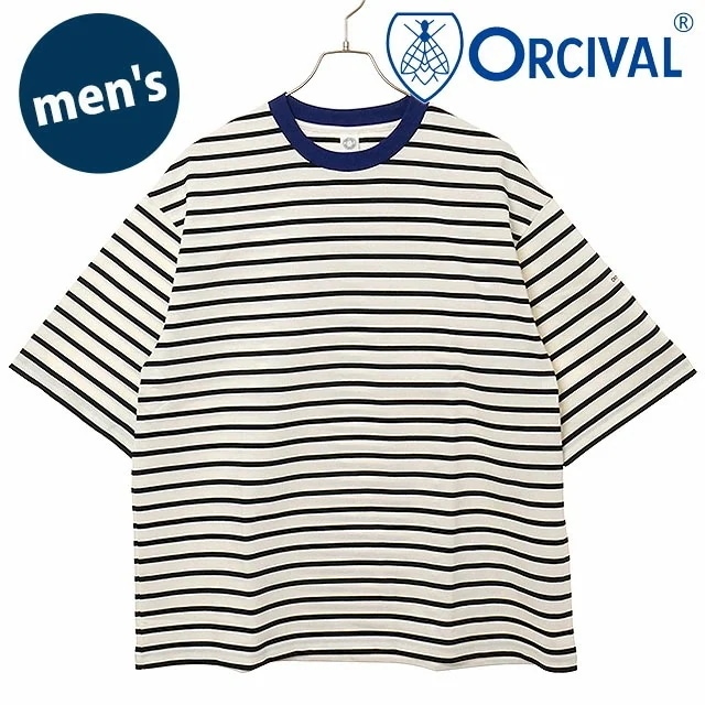 ワイド クルーネック ショートスリーブプルオーバー [OR-C0460-MSD] メンズ トップス カットソー 半袖Tシャツ ボーダー WHITE/BLACK（BLUE-BINDER） 正規取扱店