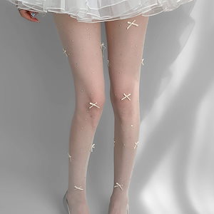 【1点ご購入 で10点プレゼントいたします】ストッキングベルトドリル白薄手バレエ風チェックストッキング子供リボン白糸