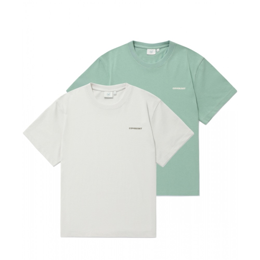 COVERNAT 女性用クールコットンエッセンシャル 2パック Tシャツエクリュ+サーフグリーン