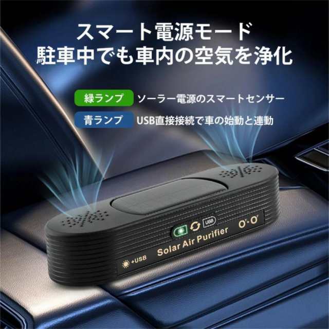 空気清浄機 車載 ソーラー 小型 ミニ空気清浄機 プラズマクラスター 車載脱臭機 車用イオン発生器 USB給電 自動開閉 タバコ 花粉対策 殺菌脱臭 PM2.5対策75