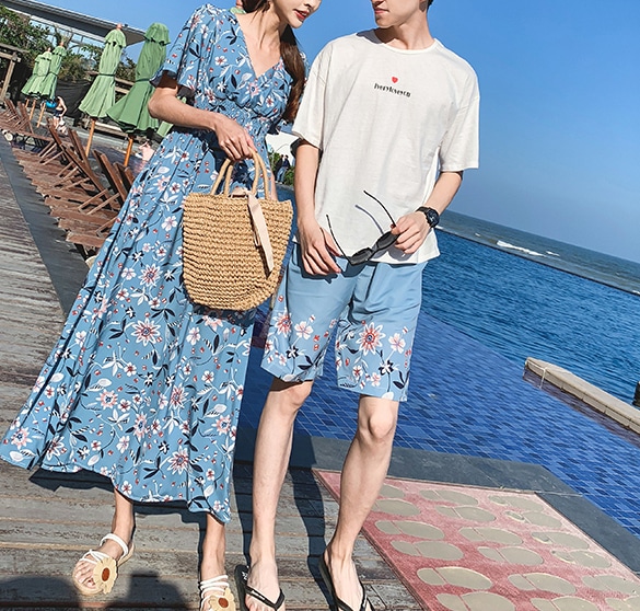 カップル お揃い スキニー セット販売 水着 新婚旅行 ビーチカップル 夏ドレス メンズパンツ 彼女