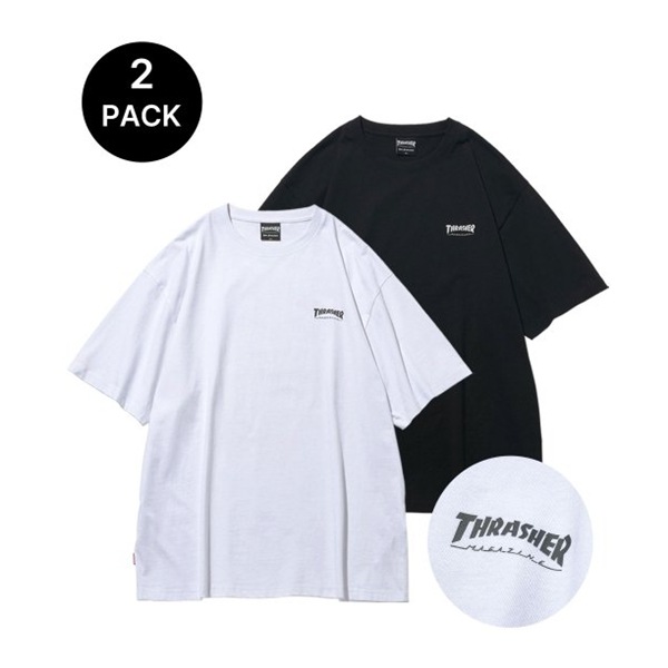 THRASHER エッセンシャル 半袖 Tシャツ 2PACK ブラック/ホワイト セット