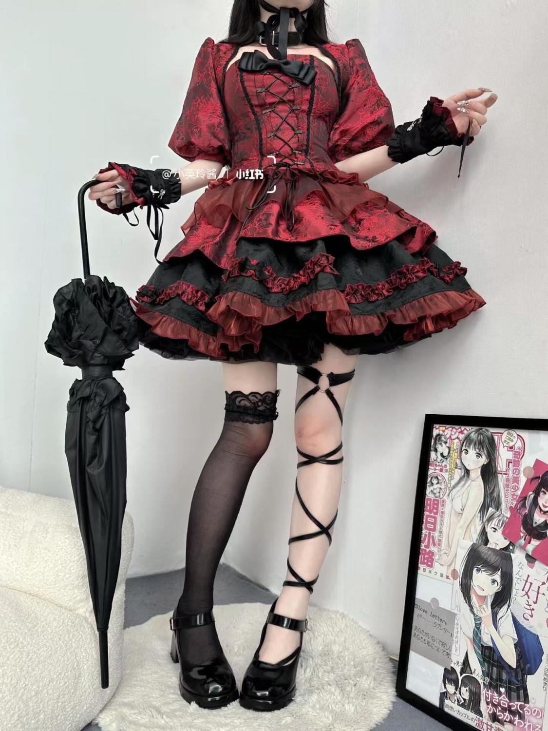 【急速発送】ダーク系重工ジャカードハロウィン着回しセットカーディガンジャケットバンド胸拭きトップスポンポン3点セットアイドル衣装 ロリータ