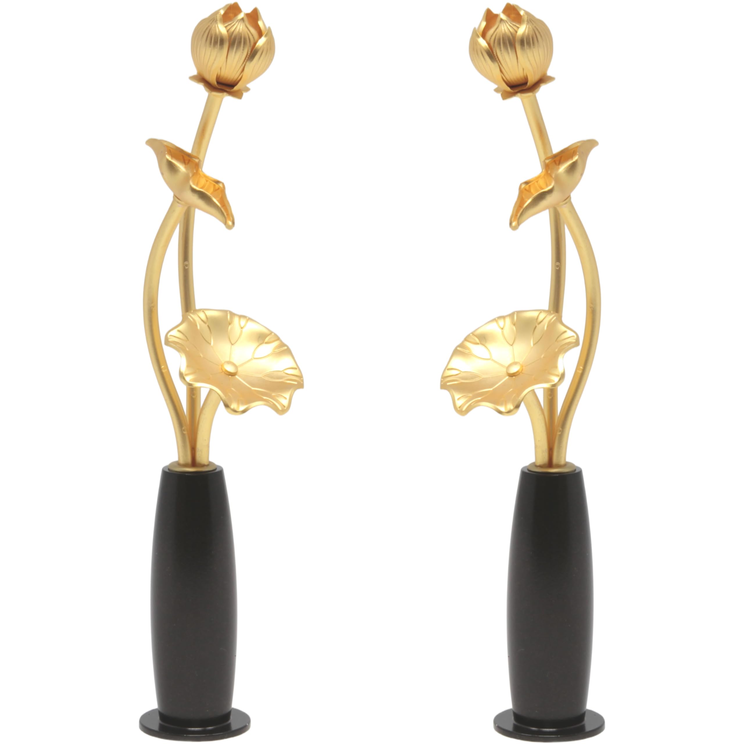 松山神仏具店 常花 ミニ常花 セット 三本立 一対 華瓶付 高さ11cm 色付ブラウン 銅製 消金メッキ 日本製 国産 水瓶 花瓶
