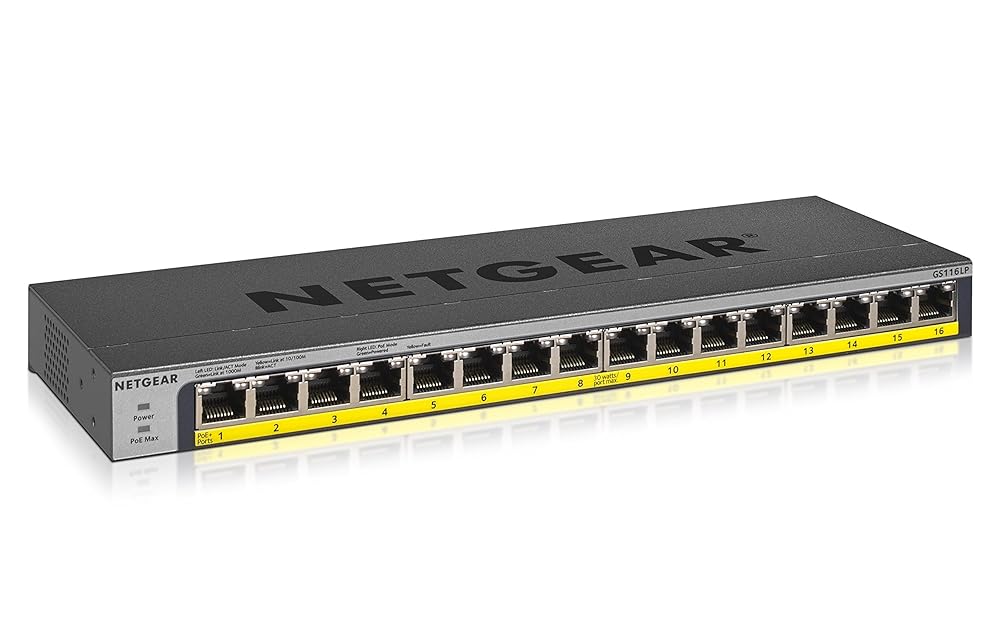 【正規品】 ネットギア NETGEAR スイッチングハブ 16ポート 1G PoE+ (76W) 金属筐体 静音ファンレス リミテッドライフタイムハードウェア保証 アンマネージスイッチ GS116LP