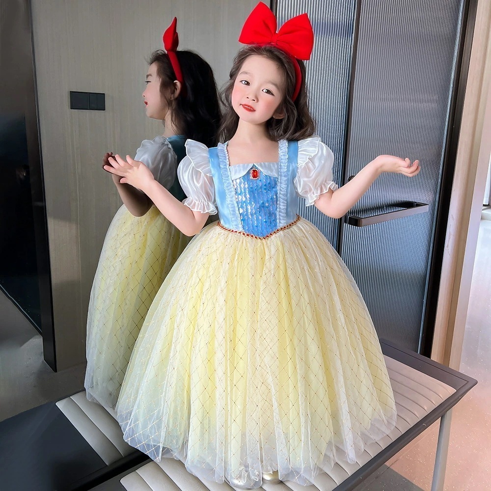 【249】超低.価.格!キッズドレス プリンセス 青 子供 キッズ ワンピース ロングドレス 仮装 コスプレお姫様 誕　パーティードレス フリフリ お遊戯会 衣装 お花 清楚 上品100 110 12