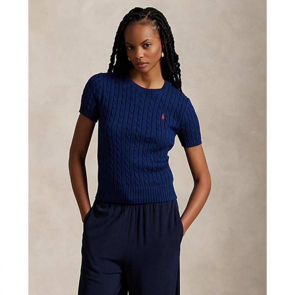 ポロラルフローレン女性用ケーブルニットコットンショートスリーブセーター (WMPOSWENC021234400)