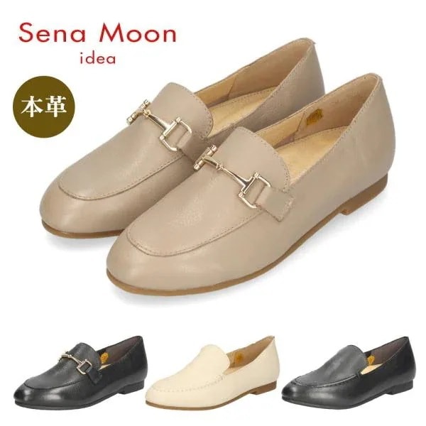 レディース ローファー 本革 靴 フラットシューズ カジュアルシューズ ビット ローヒール コンフォート ぺたんこ セナムーン SENAMOON 8112 8113
