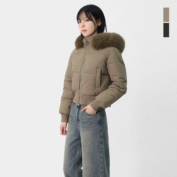 女性スリムフィットクロップファーフード付きラクーンパディング SLEET018