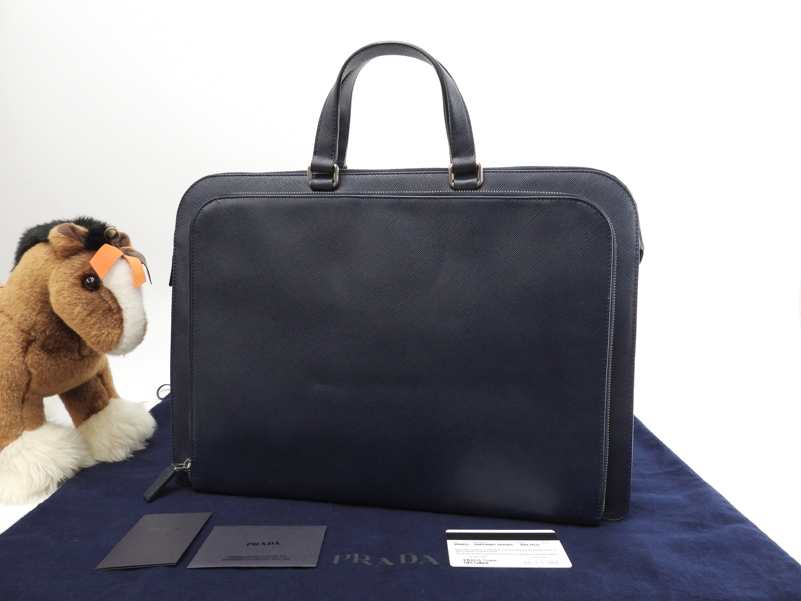 ブリーフケース サフィアーノ 紺 書類カバン ドキュメントケース 美品@ 17