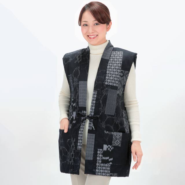 あったか裏キルト大島紬調ベスト
