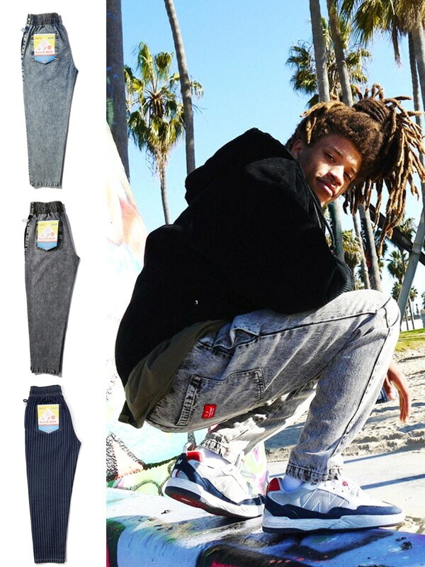 COOKMAN クックマン シェフパンツ ユニセックス ケミカルウォッシュ ウォバッシュストライプ Snow Washed Denim