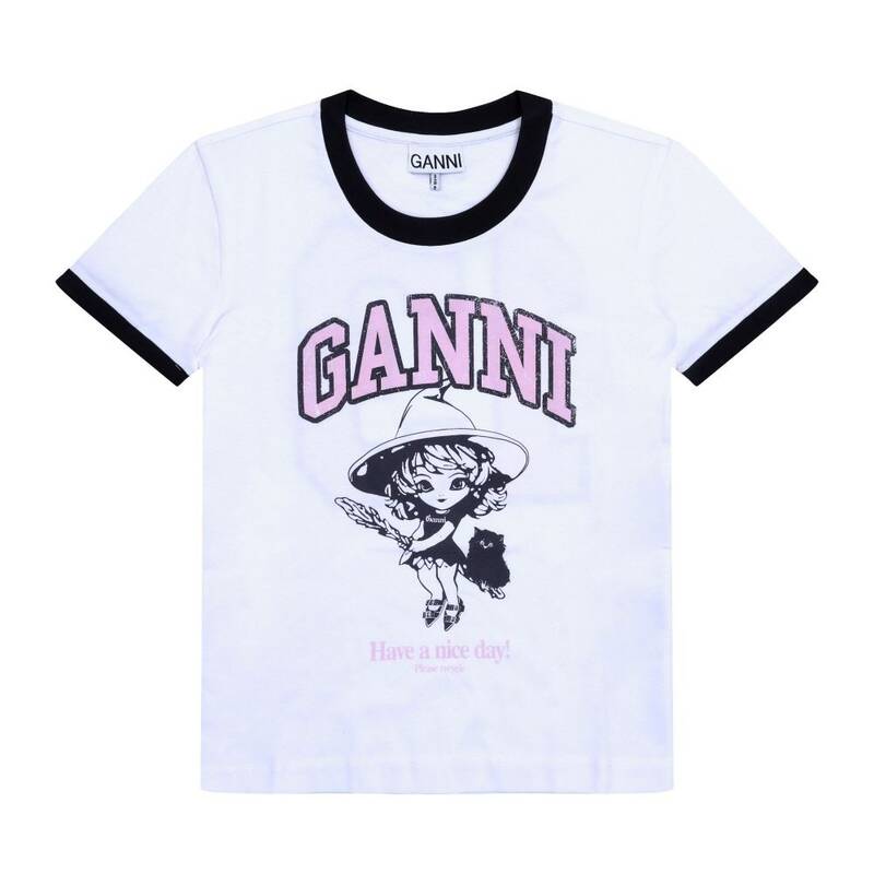 ガニ T4156 151 魔女ロゴプリントコントラスト女性半袖Tシャツ
