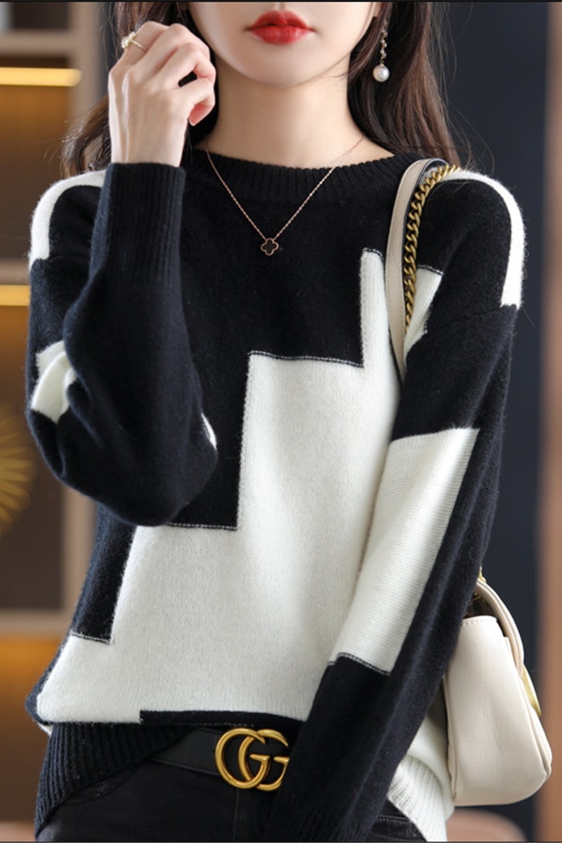 ニットソー セーター プルオーバー ラウンドネック ウール 大人可愛い きれいめ 上品 おしゃれ 大人可愛い こなれ感 柄 オールシーズン 10代 20代 30代 40代 デート お出かけ