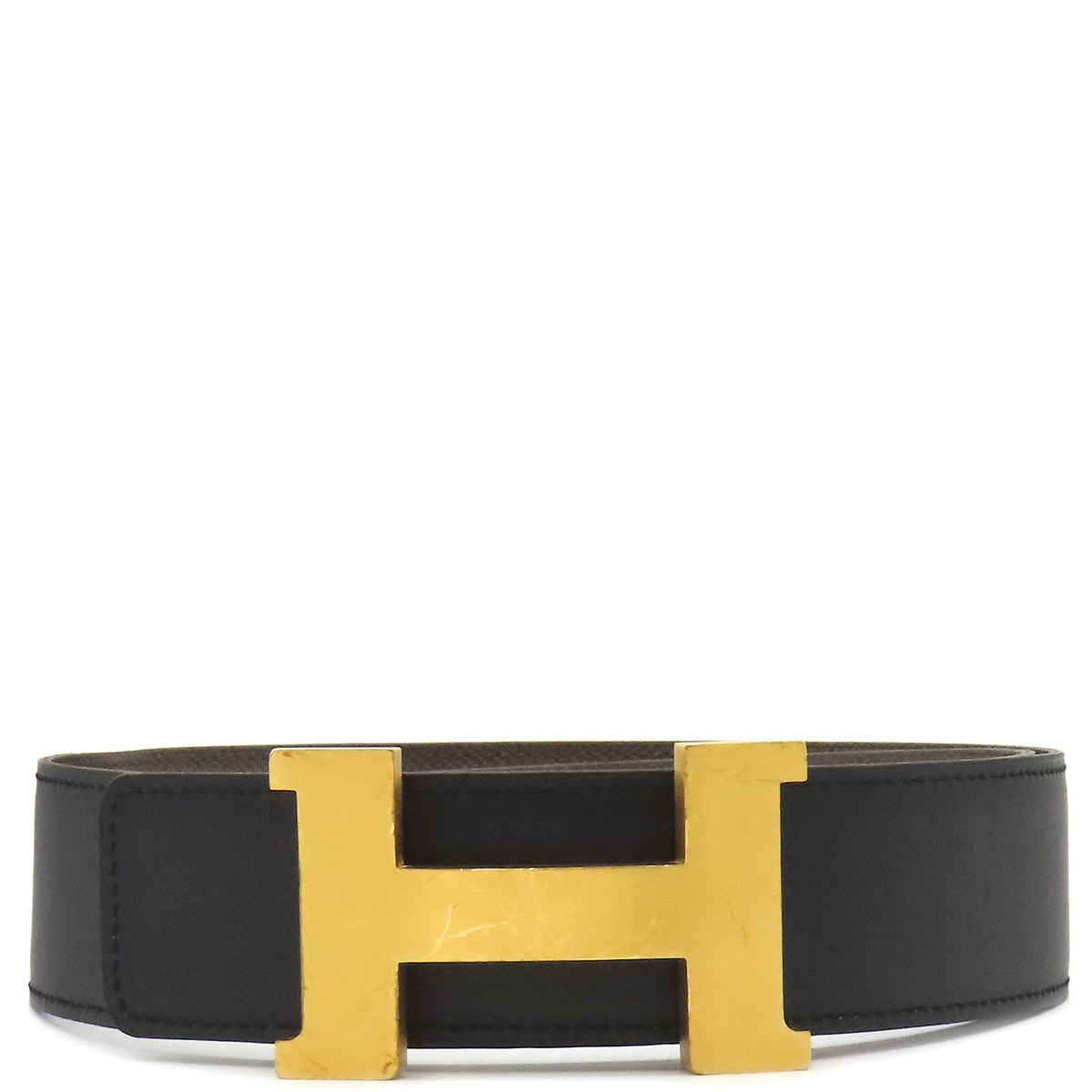 エルメス HERMES ベルト コンスタンスH ＃75 ボックスカーフ ヴォーエプソン ブラック×エタン #75 ゴールド金具 リバーシブル Hバックル 黒 グレー Q刻印 【保証書】【中古】