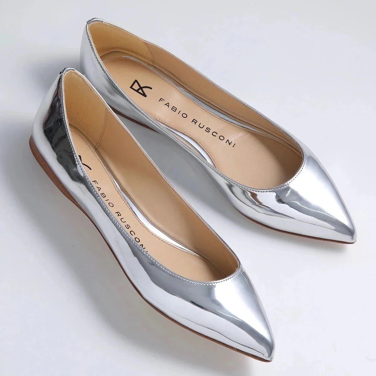 FABIO RUSCONI ファビオルスコーニ パンプス S RAFFAELLA SPECCHIO レディース レザー フラットシューズ ポインテッドトゥ メタ