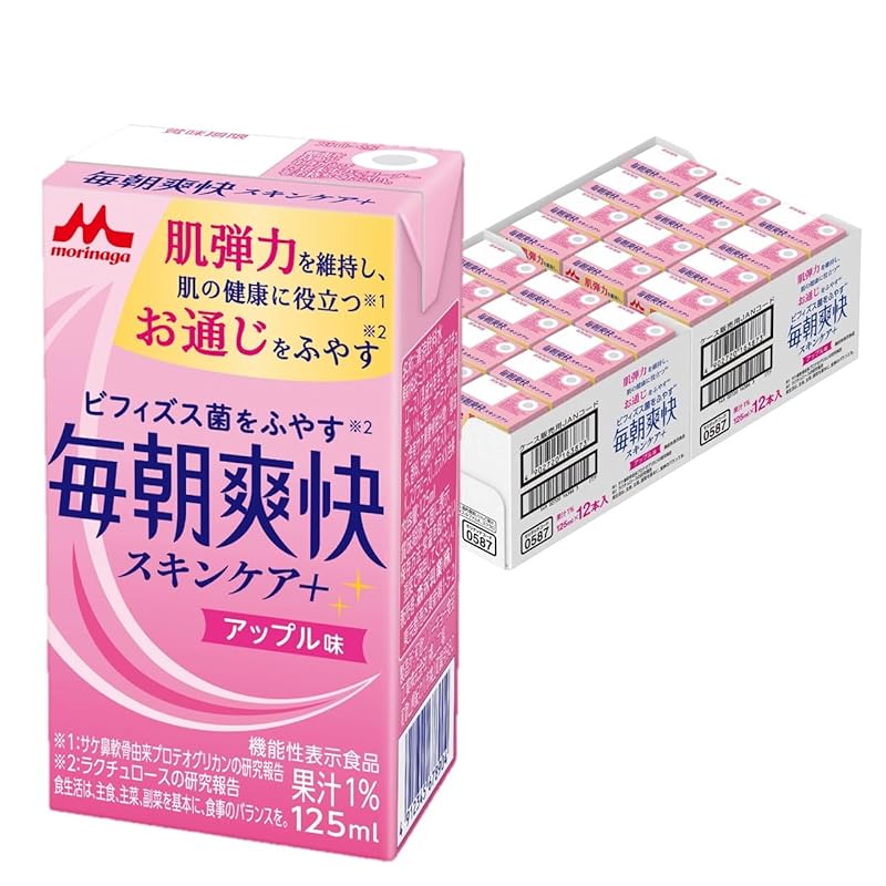 森永乳業 毎朝爽快 スキンケア＋ アップル味 125ml×24本 [ラクチュロース サケ鼻軟骨由来プロテオグリカン ]