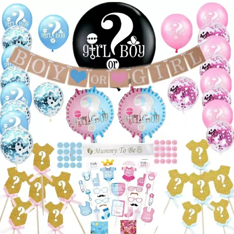 新入荷！101点セット 風船 赤ちゃん性別発表用バルーン 性別発表パーティー用品 男の子または女の子のバナー 大きな黒い風船 紙吹雪 性別発表 風船 飾り付け セット 5,381円