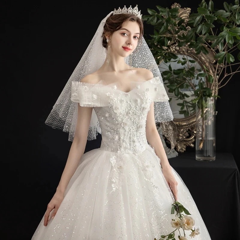 ライトメインウェディングドレス2025花嫁ウェディング森スタイルスリムシン気質肩合わせウェディングドレス