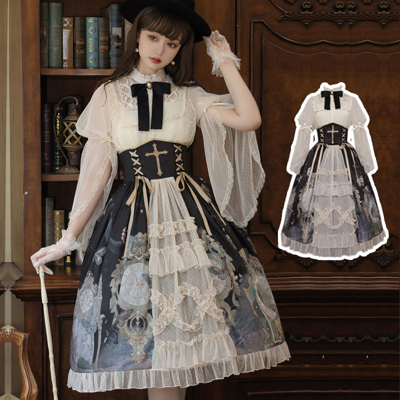 ハロウィン ゴスロリ ロリータワンピース ロリータ衣装 ロリータドレス ゴシック 女の子 春 夏 ロリィタ レース 原宿 ガーリー 華やか 可愛い S/M/L