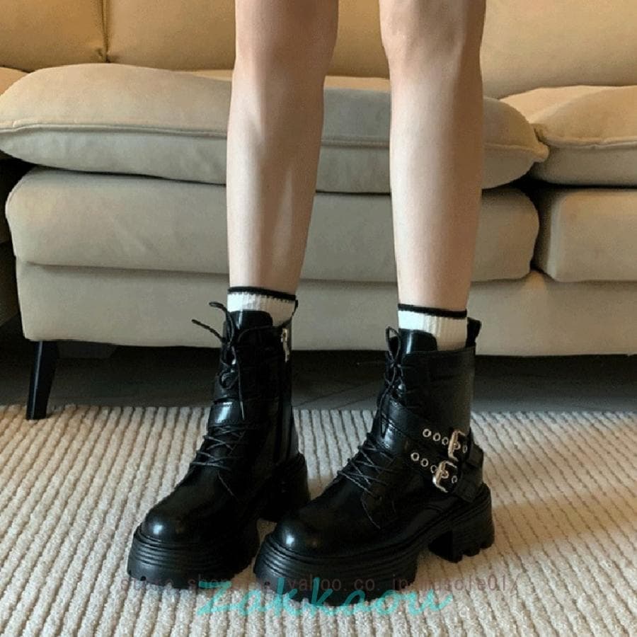 ブーツ レディース 厚底ブーツ レースアップショートブーツ 歩きやすい 幅広 滑り止め ミドルヒール 編み上げブーツ ファスナー 美脚 疲れない レディース