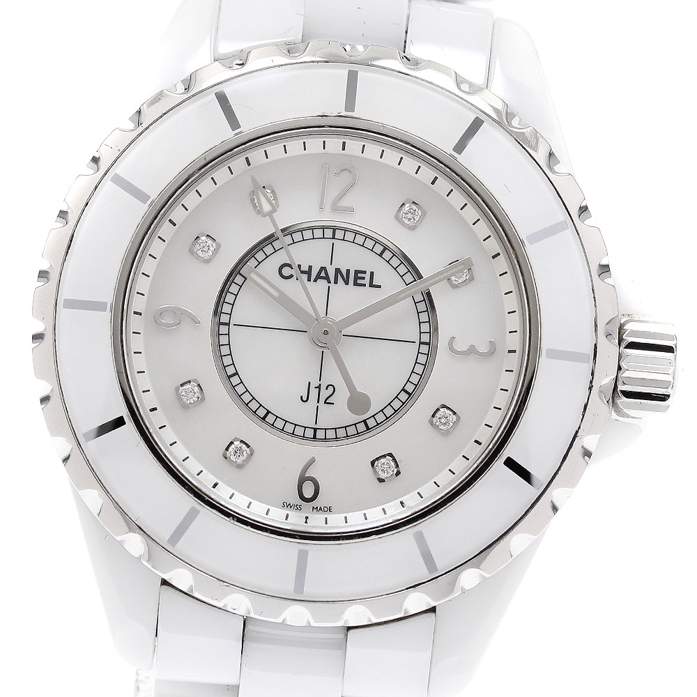 シャネル CHANEL H2422 J12 33ｍｍ 白セラミック 8Pダイヤ クォーツ レディース 良品 保証書付き_922843【中古】