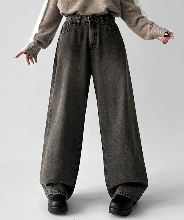 [OOTJ] ウッディテクスチャー ワイドブラウン デニムパンツ 5,329円