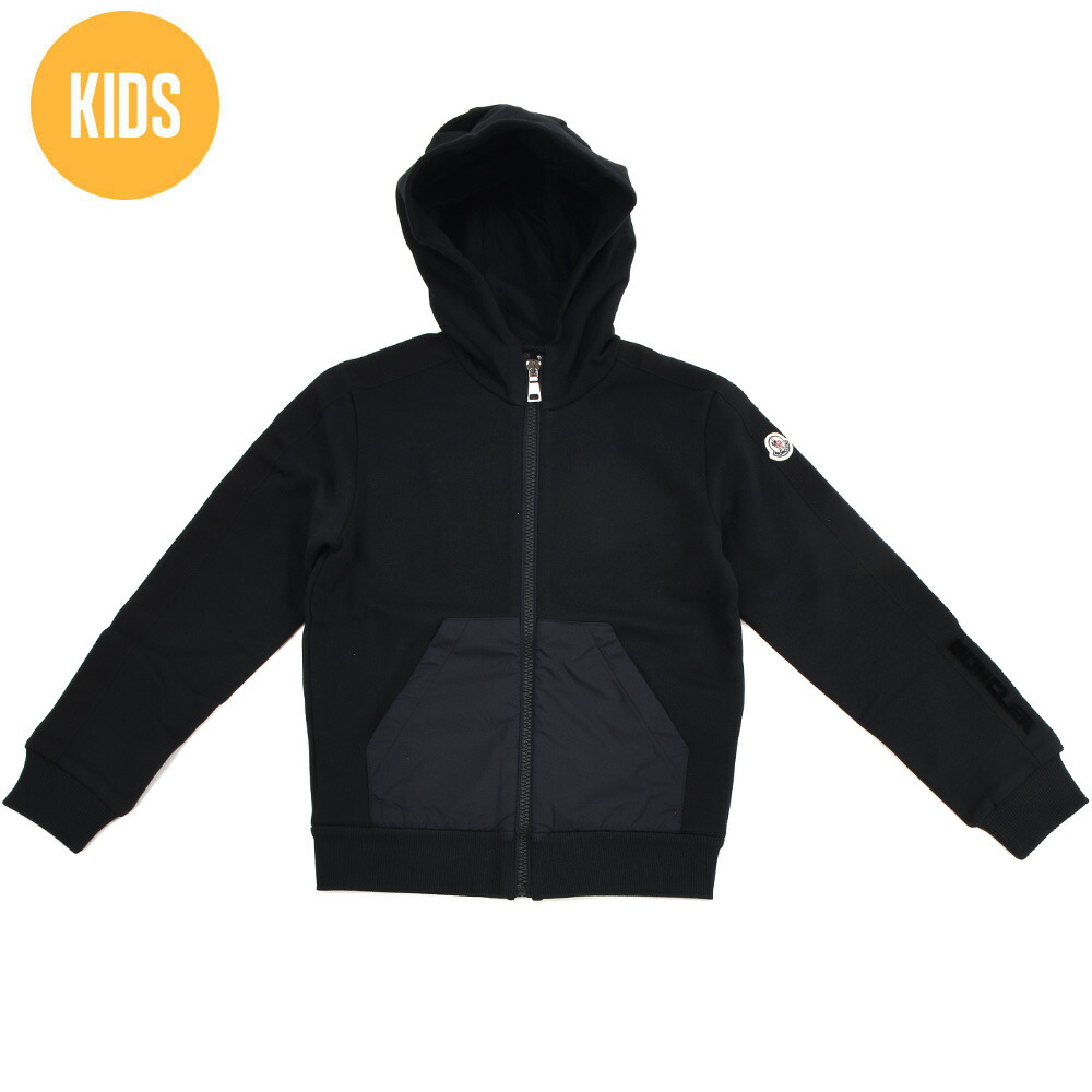 モンクレール ジップアップパーカー キッズ ジュニア 子供用 フーディー 異素材MIX パーカー ブラック 黒 MONCLER SWEAT SHIRT[8g00023-999-810]