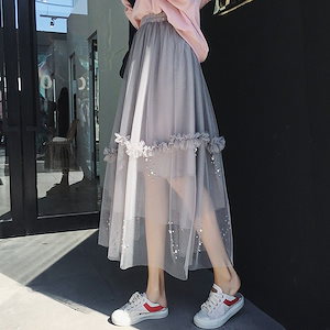JA966 韓国ファッション新作夏スカートロングチュールスカート