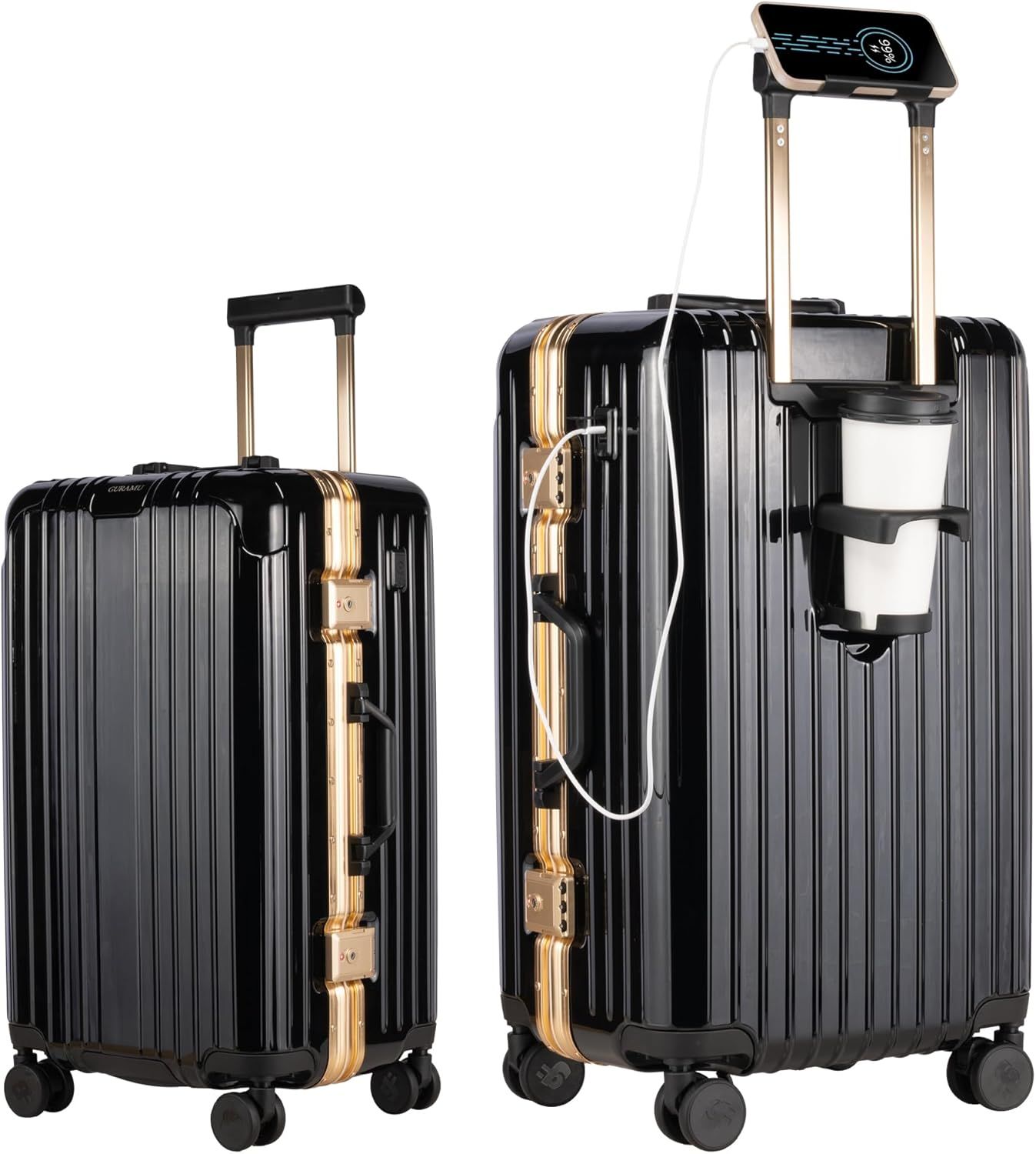 スーツケース S M Lサイズ アルミフレーム USBポート付き 機内持ち込み 軽量 耐衝撃 キャリーケース キャリーバッグ カップホルダー付き 充電機能 泊まる かわいい 360度回転 大容量 海外