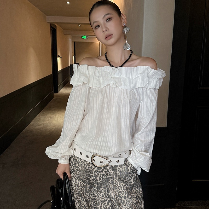 【3日出荷】オフショルフリル長袖プルオーバー ボヘミアン ストリート