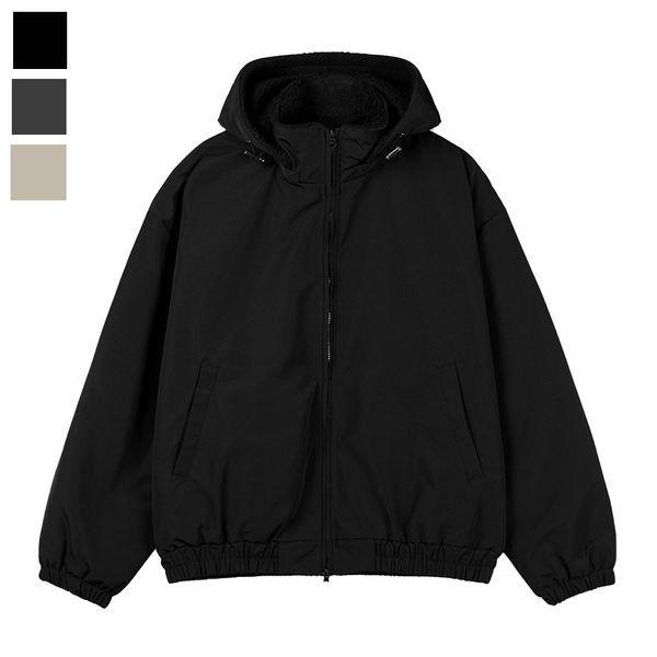 メンズフード取り外し可能シープスキンパッド入りジャケット ET JK Q015 ブラック_P408384799