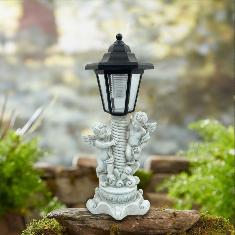 ガーデンライト ソーラーライト 天使 レトロ ローマ 玄関 ポーチ ベランダ ガーデニング 室内 インテリア 装飾 ホワイト 白