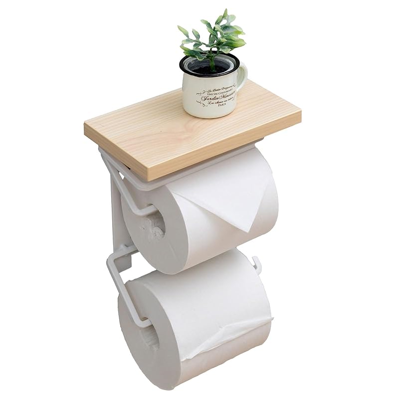 【即納】[山善] トイレットペーパーホルダー 棚付き (スマホ置き/インテリア) ツイン 汚れに強い天板 かんたん設置 幅17.5×奥行11×高さ22cm ウッドナチュラル/マットホワイト RPH-T 4,866円