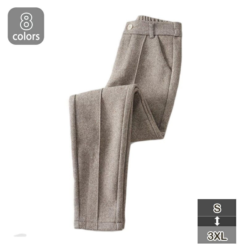 ストレートパンツ レディース 秋冬 センタープレス 大きいサイズ きれいめ 厚手 フェイクウール ウール調 ウエスト後ろゴム 秋冬春 大きいサイズ 美脚 韓国 OL 通勤 ロングパンツ 体型カバー ボ