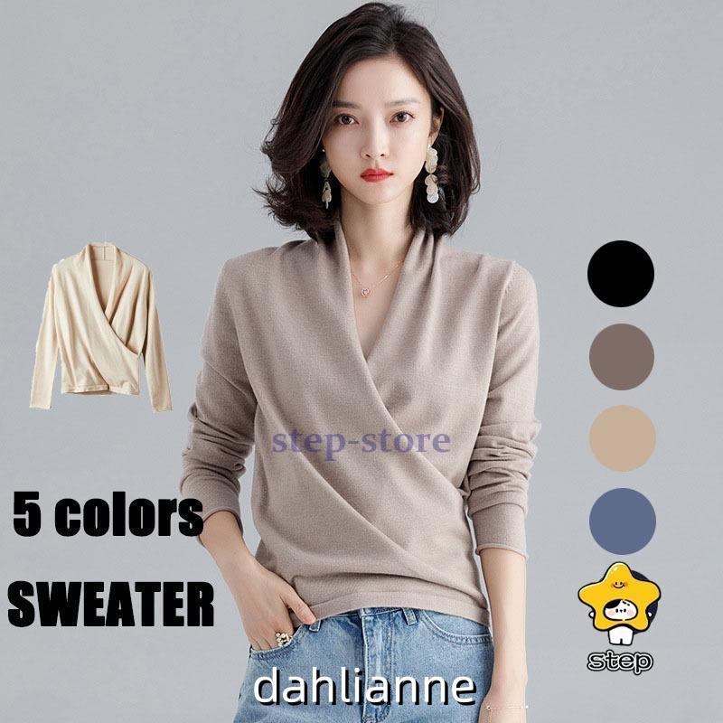 ニット レディース 秋物セーター 長袖 トップス カシュクール プルオーバー 30代 40代 50代 おしゃれ 秋冬