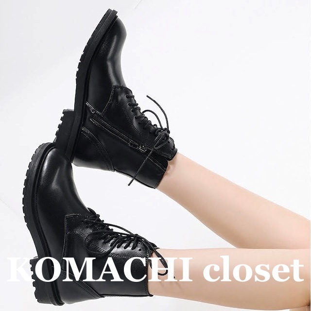 レザー調ミディアム丈ブーツ レザー調ショートブーツ 厚底ミディアムブーツ 厚底ショートブーツ レザーブーツ 高見えブーツ レザー調 黒 ブラック 韓国 オルチャン レディース 厚底 ストラップ 裏起毛
