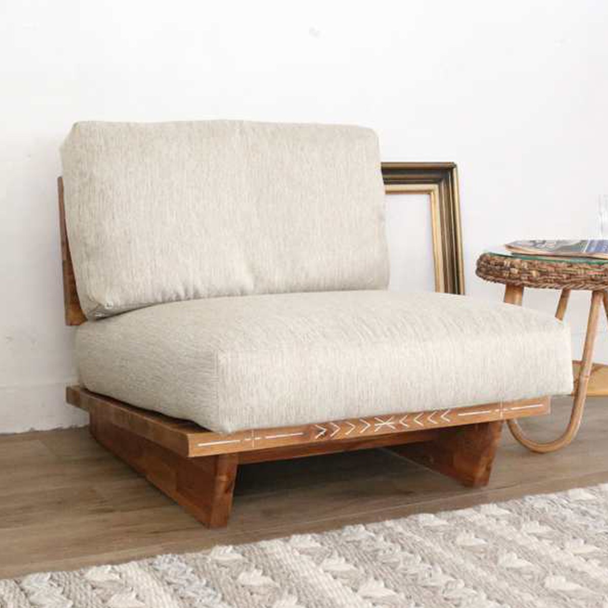 ソファ 1人掛け 幅80cm ハワイアンリゾート風 天然木フレーム Ohana シングルソファ ソファー リビングソファ 木製 肘掛けなし ローソファ チェア 椅子 イス いす アームレス 36,647円