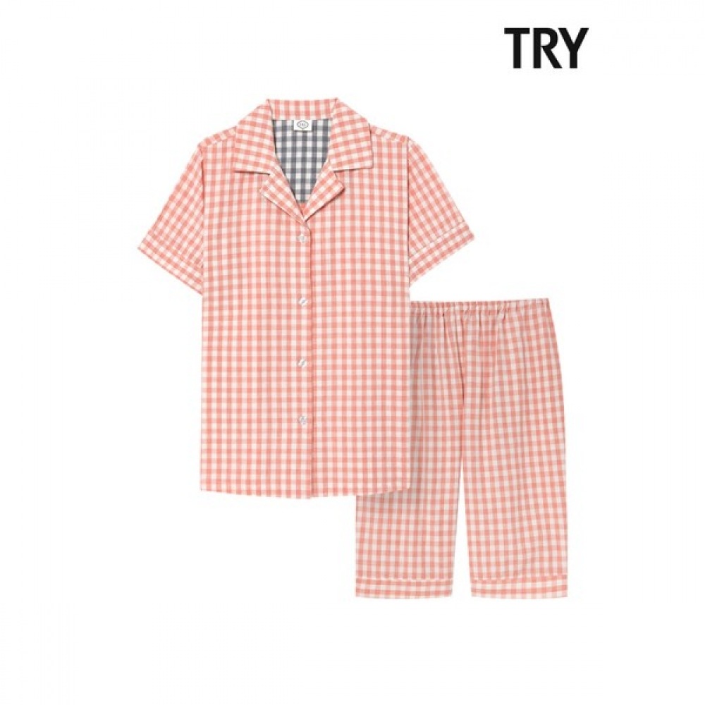 [TRY] レディース半袖オンブルチェックパジャマ J15