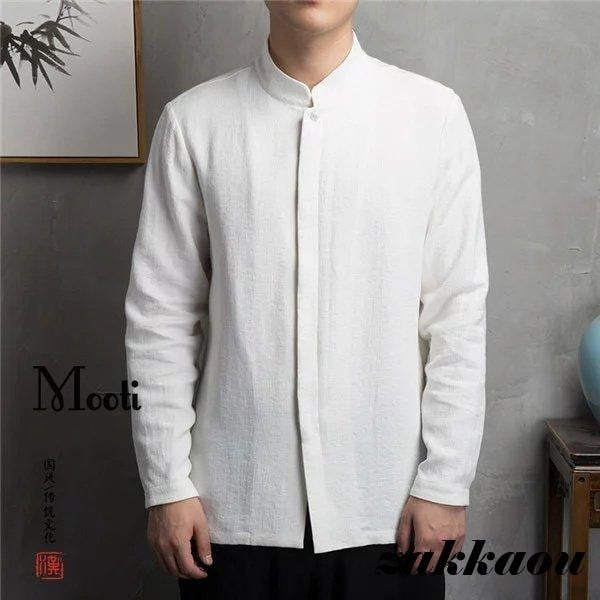 チャイナ服 メンズ ミディアム丈 チャイナ シャツ メンズファッション 長袖 アウター 無地 チャイナシャツの様なデザイン ストリート系 カジュアル 冬服 冬