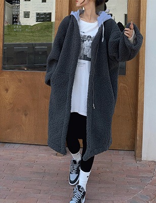 暖かく暖かいウールフードジップアップジャンパー